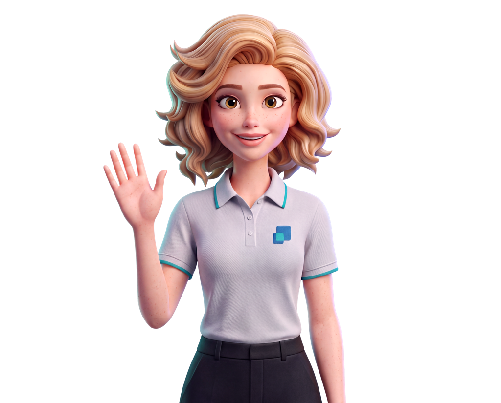 Mia, your Guest Experience Manager, waving hello.