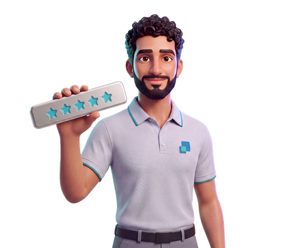 Monty holding up a five-star rating